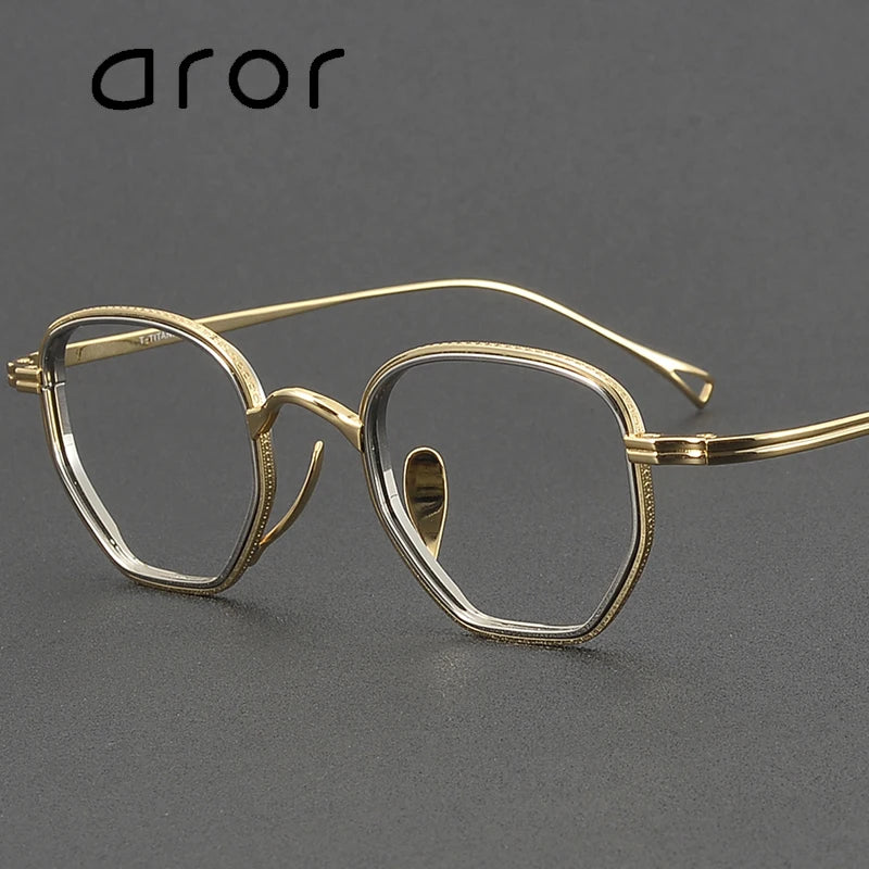 Aror Unisex Full Rim Flat Bottom Polygon Titanium Eyeglasses 631235