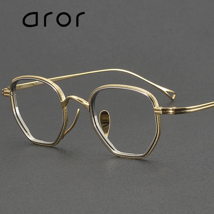Aror Unisex Full Rim Flat Bottom Polygon Titanium Eyeglasses 631235