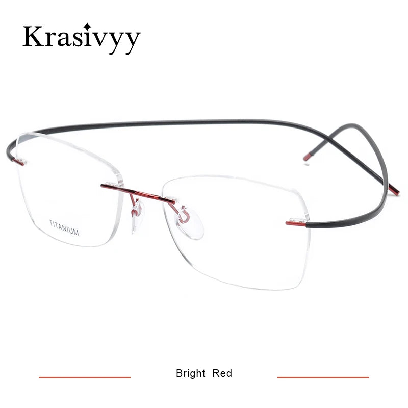 Krasivyy Unisex Rimless Oval Titanium Eyeglasses 1615 Rimless Krasivyy Bright  Red  