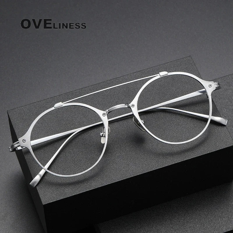 Oveliness Unisex Full Rim Round Double Bridge Titanium Eyeglasses O1130 Full Rim Oveliness   