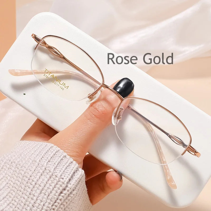 KatKani Women's Semi Rim Square Titanium Eyeglasses S7013 Semi Rim KatKani Eyeglasses Rose Gold  