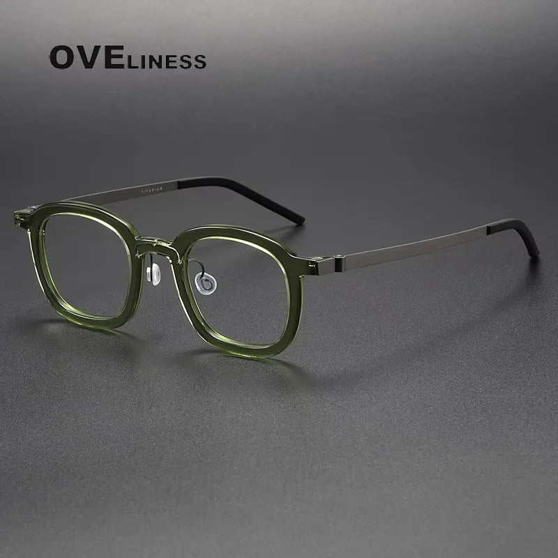 Oveliness Unisex Full Rim Oval Square Acetate Titanium Eyeglasses 1050 Full Rim Oveliness green  