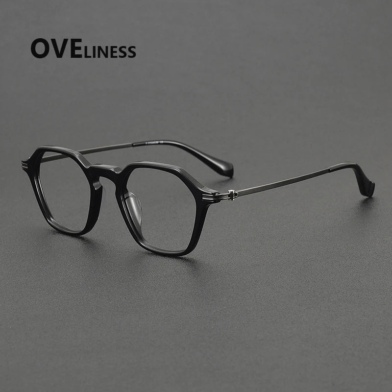 Oveliness Unisex Full Rim Polygon Acetate Titanium Eyeglasses 390013