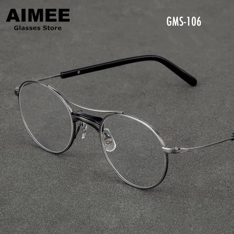 Aimee Unisex Full Rim Round Double Bridge Titanium Eyeglasses 7106 Full Rim Aimee   