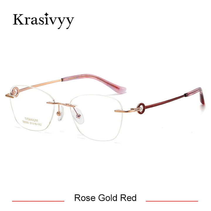 Krasivyy Women's Rimless Oval Titanium Eyeglasses 6009 Rimless Krasivyy Rose Gold Red  