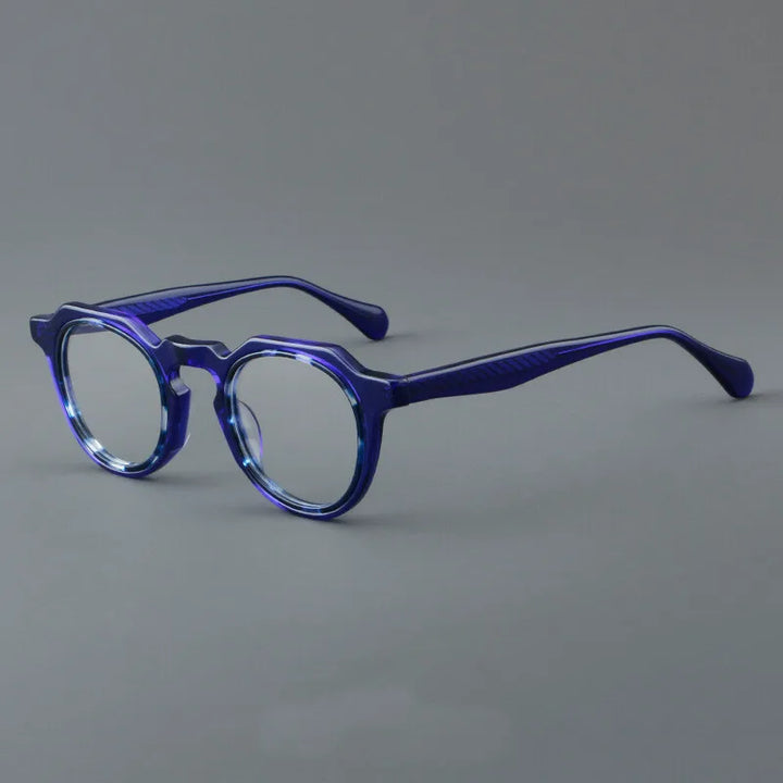 CCspace Unisex Full Rim Flat Top Round Acetate Eyeglasses 301249 Full Rim CCSpace Blue  