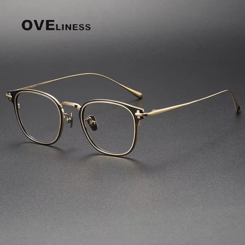 Oveliness Women's Full Rim Square Titanium Acetate Eyeglasses 13821 Full Rim Oveliness black gold  