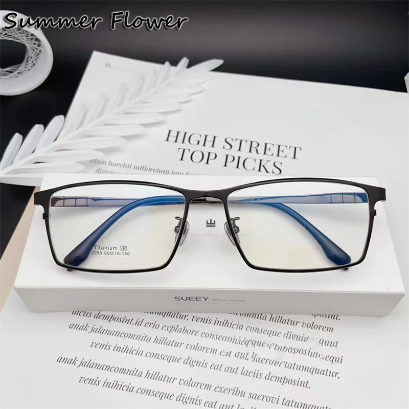 Summer Flower Men's Full Rim Polygon Square Titanium Eyeglasses 205844
