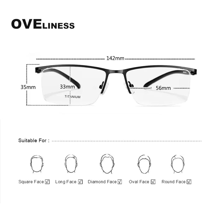 Oveliness Men's Semi Rim Brow Line Square Alloy Eyeglasses 9864 Semi Rim Oveliness   