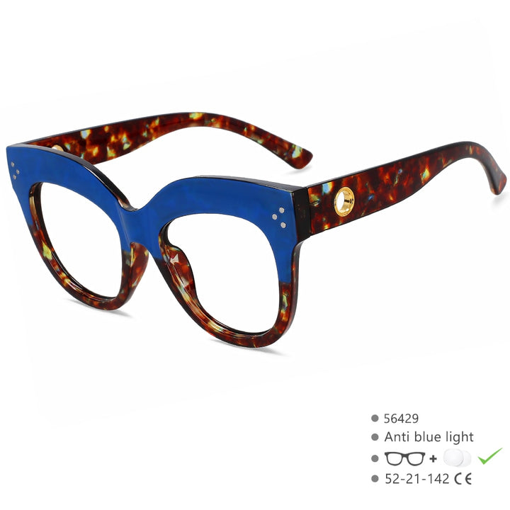 CCSpace Women's Full Rim Cat Eye PC Plastic Eyeglasses 56429 Full Rim CCspace BlueLeopard  