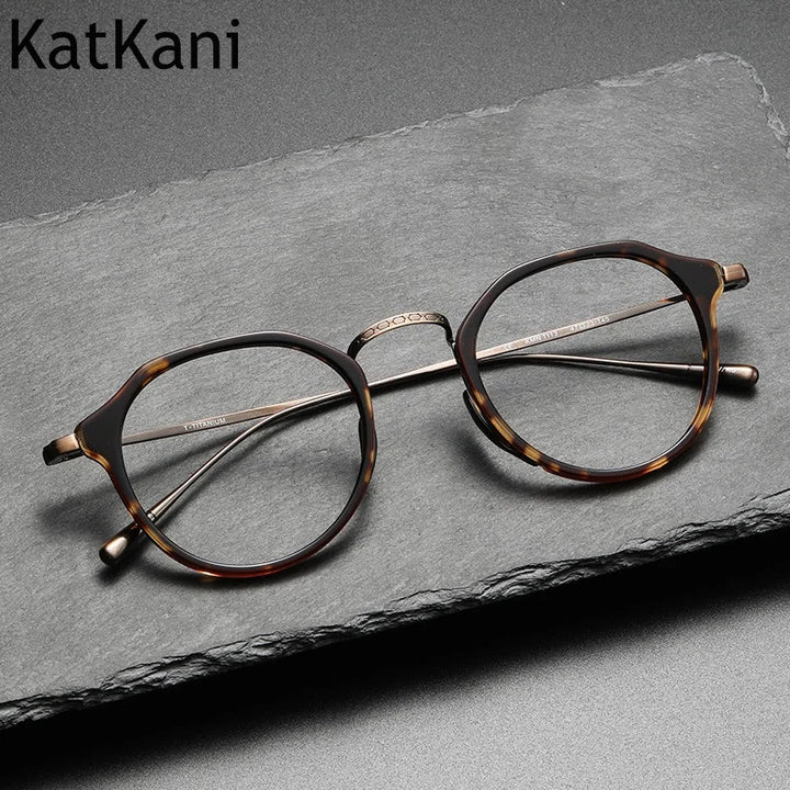 KatKani Women's Full Rim Flat Top Round Titanium Acetate Eyeglasses 1113 Full Rim KatKani Eyeglasses   