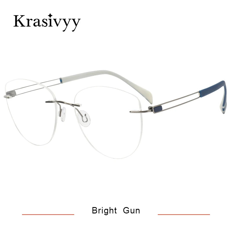 Krasivyy Women's Rimless Oval Cat Eye Titanium Eyeglasses 16078 Rimless Krasivyy Bright Gun  