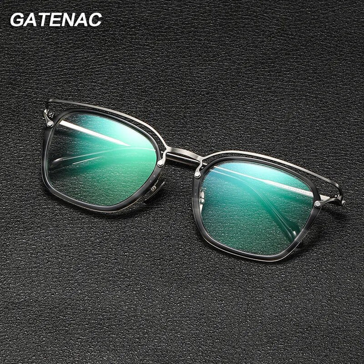 Gatenac Unisex Full Rim Square Titanium Acetate Eyeglasses Gxyj1137 Full Rim Gatenac   