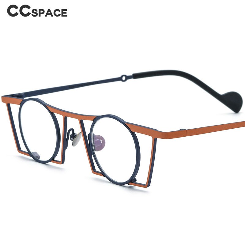 CCSpace Unisex Full Rim Asymmetrical Rectangle Round Titanium Alloy Eyeglasses 56123 Full Rim CCspace   