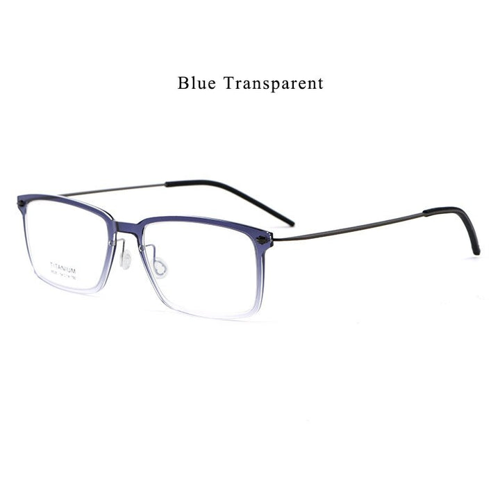 Hdcrafter Men's Full Rim Square Screwless Titanium Eyeglasses 6528hs Full Rim Hdcrafter Eyeglasses Blue Transparent  