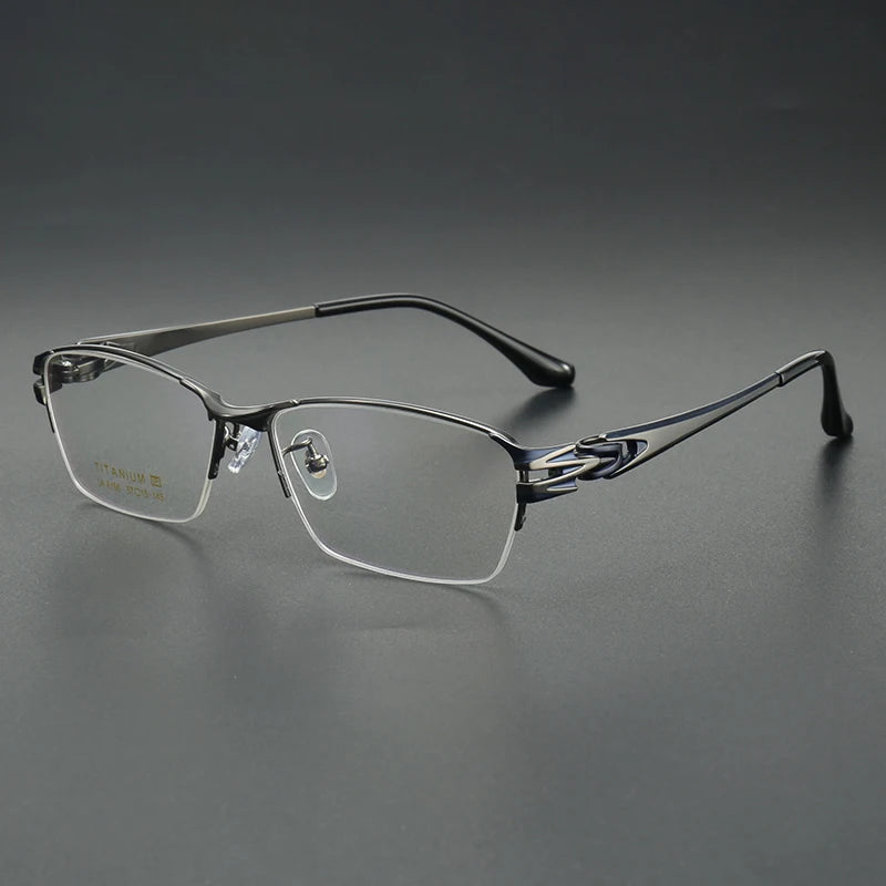 Aror Men's Semi Rim Square Brow Line Titanium Eyeglasses 96156 Semi Rim Aror Blue Gun