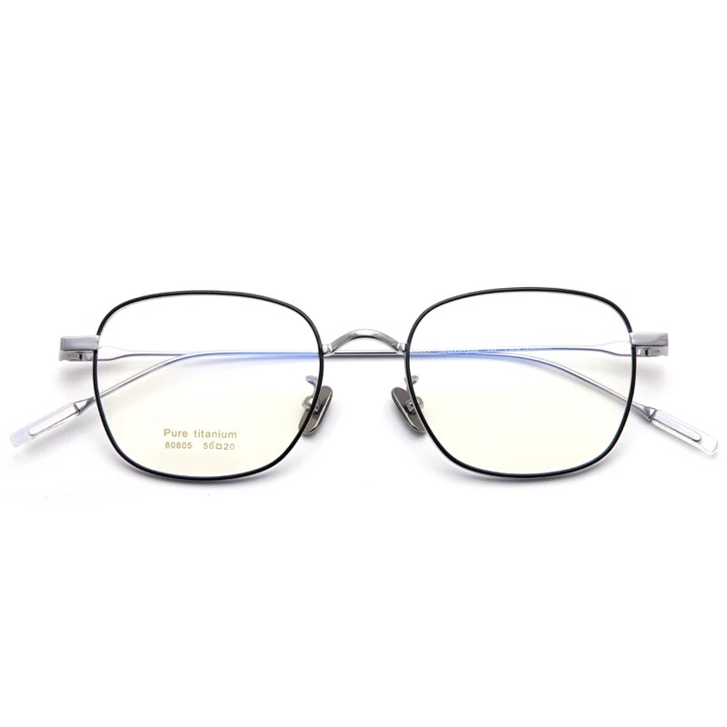 Muzz Men's Full Rim Square Titanium Eyeglasses 80804 Full Rim Muzz Black Silver  
