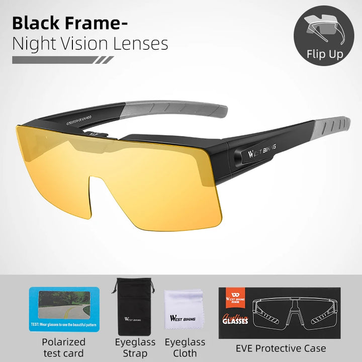 West Biking Unisex Full Rim Square Flip Up Over Frame Sunglasses 940703