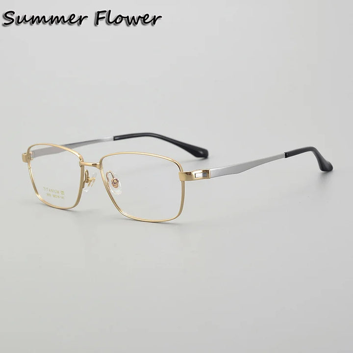 Summer Flower Men's Full Rim Big Polygon Square Titanium Eyeglasses 82918 Full Rim Summer Flower Gold Silver