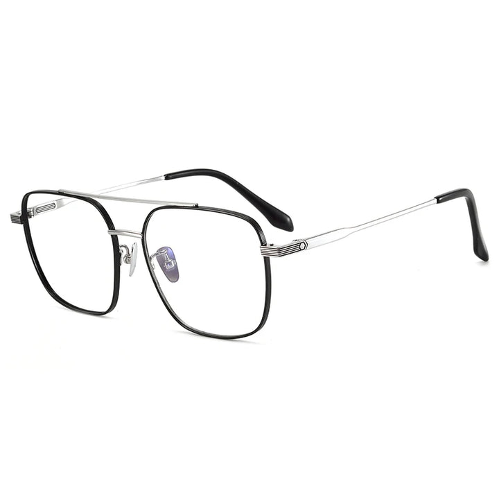 Bclear Men's Full Rim Square Double Bridge Titanium Eyeglasses 86691 Full Rim Bclear Black silver  