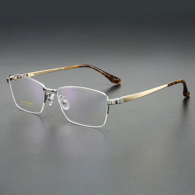 Muzz Men's Semi Rim Big Brow Line Square Titanium Eyeglasses 82912