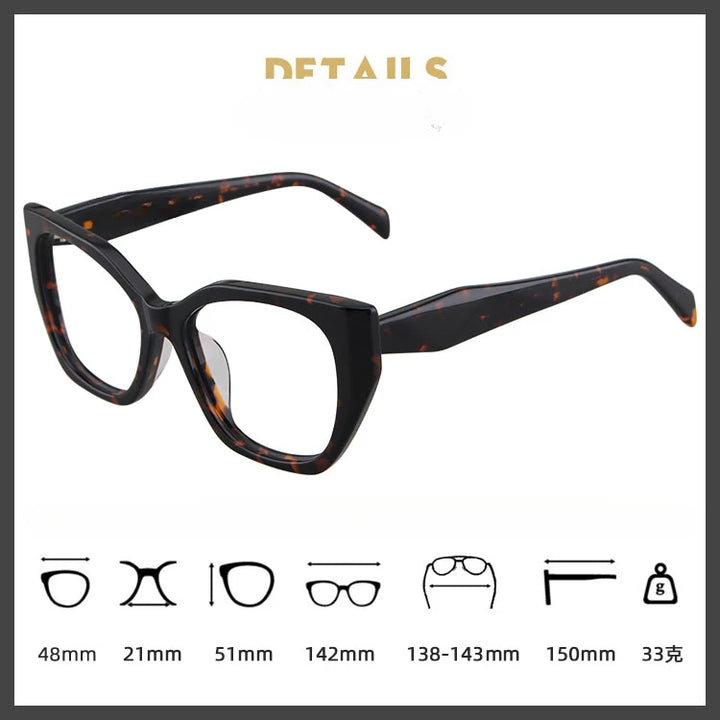 Hewei Women's Full Rim Square Cat Eye Thick Acetate Eyeglasses 1073 Full Rim Hewei   