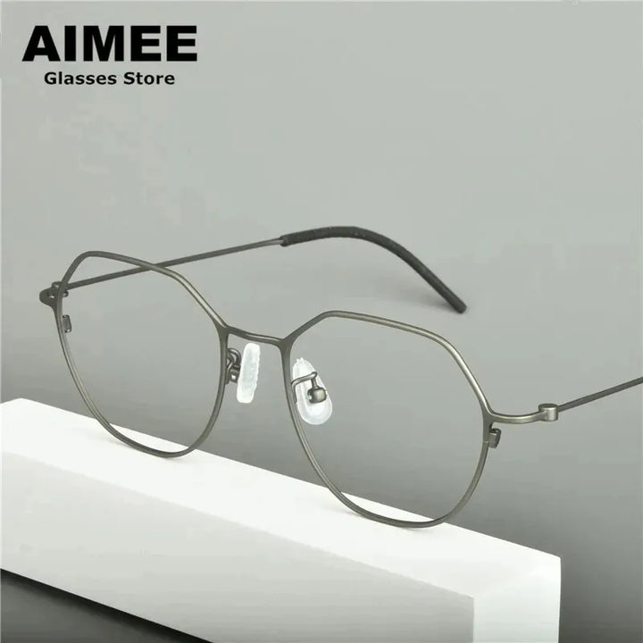 Aimee Unisex Full Rim Flat Top Polygon Round Titanium Eyeglasses 12515 Full Rim Aimee Gun-Grey  