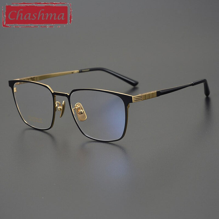 Chashma Men's Full Rim Square Titanium Eyeglasses 91064 Full Rim Chashma Black Gold  