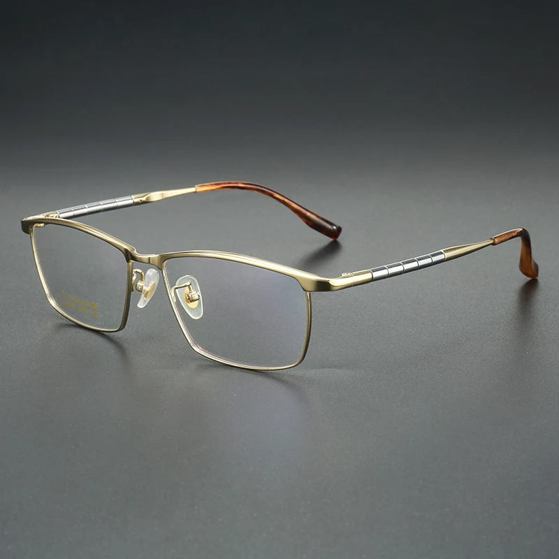 Aror Men's Full Rim Big Square Brow Line Titanium Eyeglasses 96121 Full Rim Aror Gold