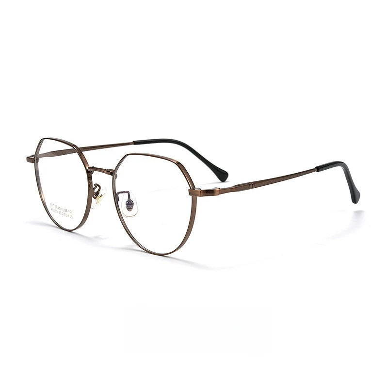 Yimaruili Women's Full Rim Flat Top Round Titanium Alloy Eyeglasses 945139 Full Rim Yimaruili Eyeglasses Brown