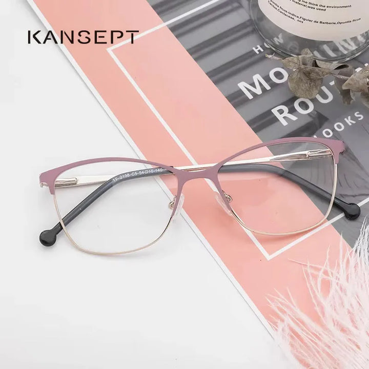 Kansept Women's Full Rim Square Alloy Acetate Reading Glasses 42198 Reading Glasses Kansept   