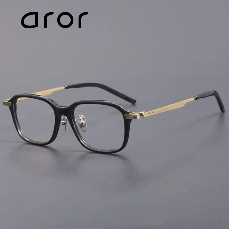 Aror Unisex Full Rim Square Acetate Titannium Eyeglasses 999493 Full Rim Aror