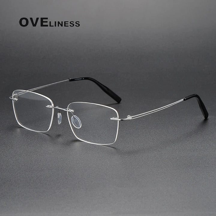 Oveliness Unisex Rimless Rectangle Titanium Eyeglasses O80960 Full Rim Oveliness silver  