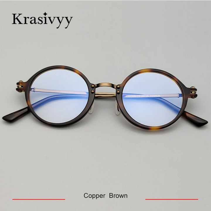 Krasivyy Unisex Full Rim Round Titanium Acetate Eyeglasses 45866 Full Rim Krasivyy Copper Brown