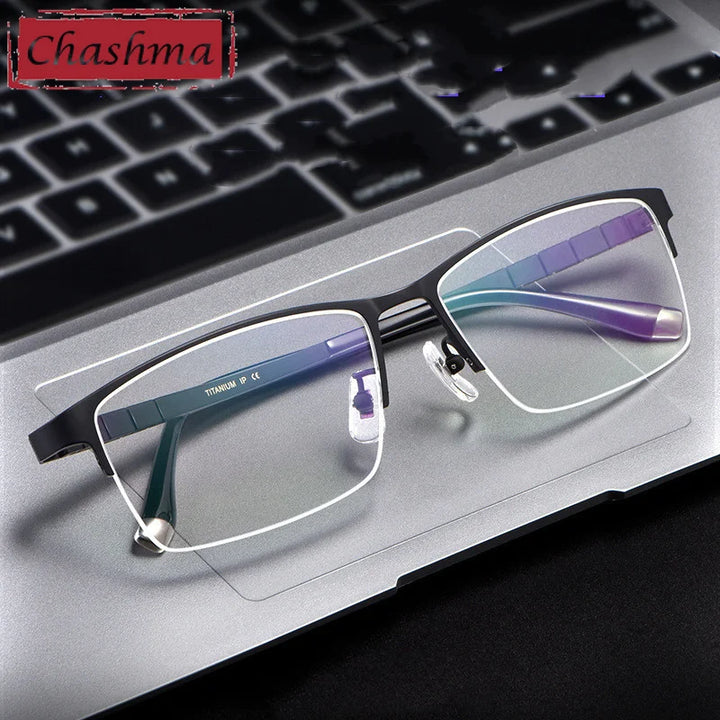 Chashma Ottica Men's Semi Rim Big Square Titanium Eyeglasses 422021