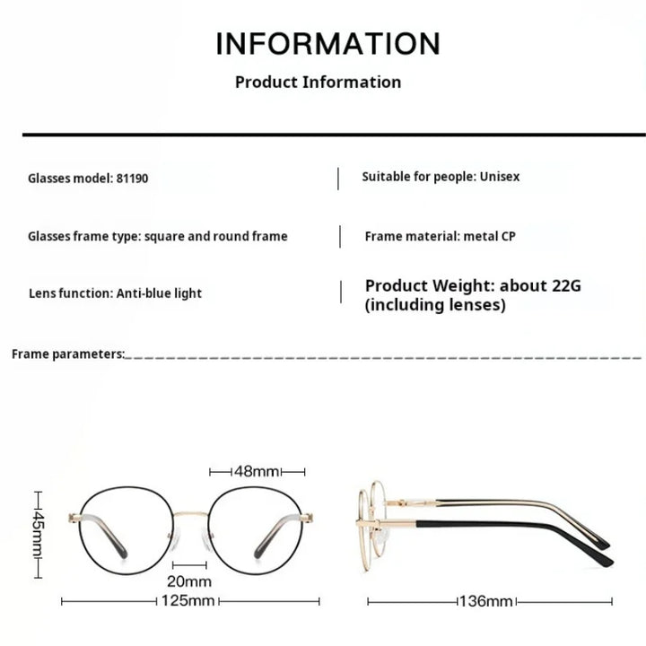 Momoja Unisex Youth's Full Rim Round Alloy Eyeglasses 81190