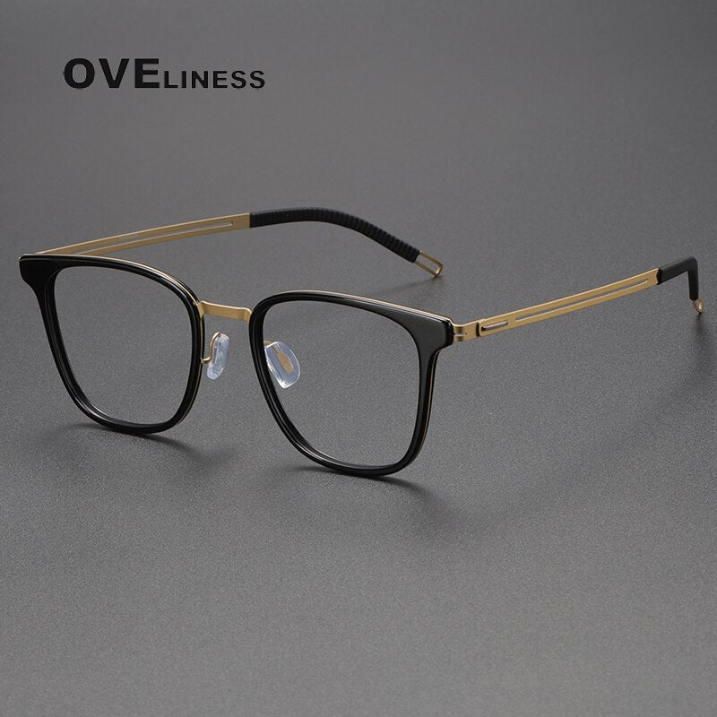 Oveliness Unisex Full Rim Square Titanium Eyeglasses 8202301 Full Rim Oveliness black gold  