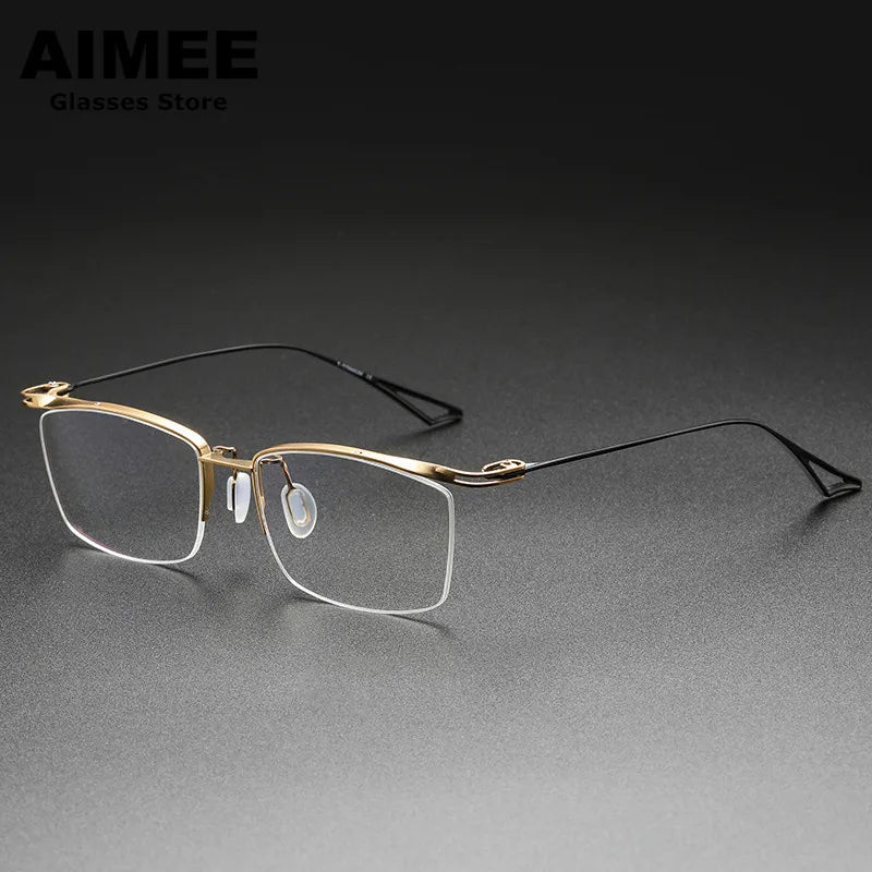 Aimee Unisex Semi Rim Square Titanium Eyeglasses 1756 Semi Rim Aimee Golden-Black  