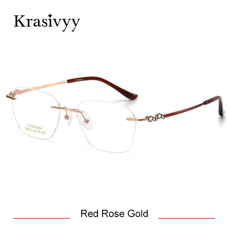 Krasivyy Women's Rimless Polygon Square Titanium Eyeglasses 6015 Rimless Krasivyy Red Rose Gold  