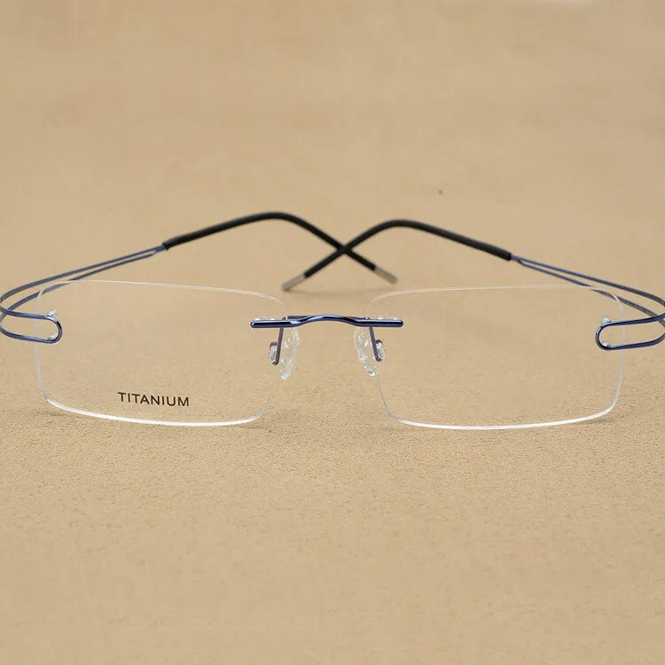 CCspace Unisex Rimless Rectangle Titanium Alloy Eyeglasses 300880 Rimless CCSpace Blue  