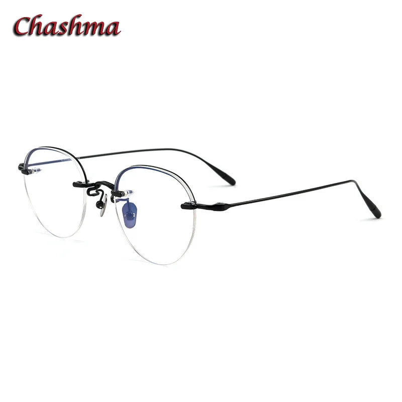 Chashma Ochki Women's Small Semi Rim Flat Top Round Titanium Eyeglasses 0611 Semi Rim Chashma Ochki Black  