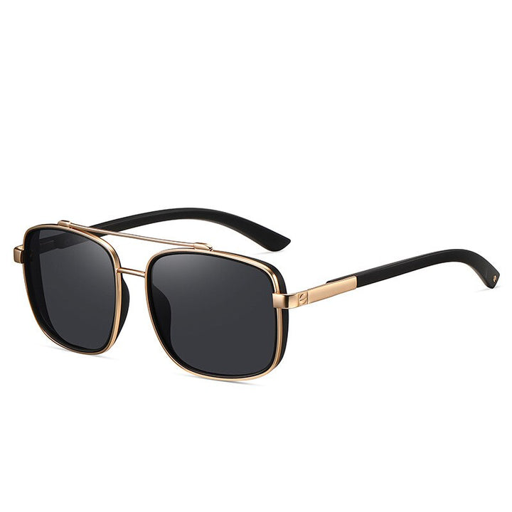 Yimaruili Unisex Full Rim Square Tr 90 Alloy Double Bridge Polarized Sunglasses C3805 Sunglasses Yimaruili Sunglasses Black Gold C5 Other 