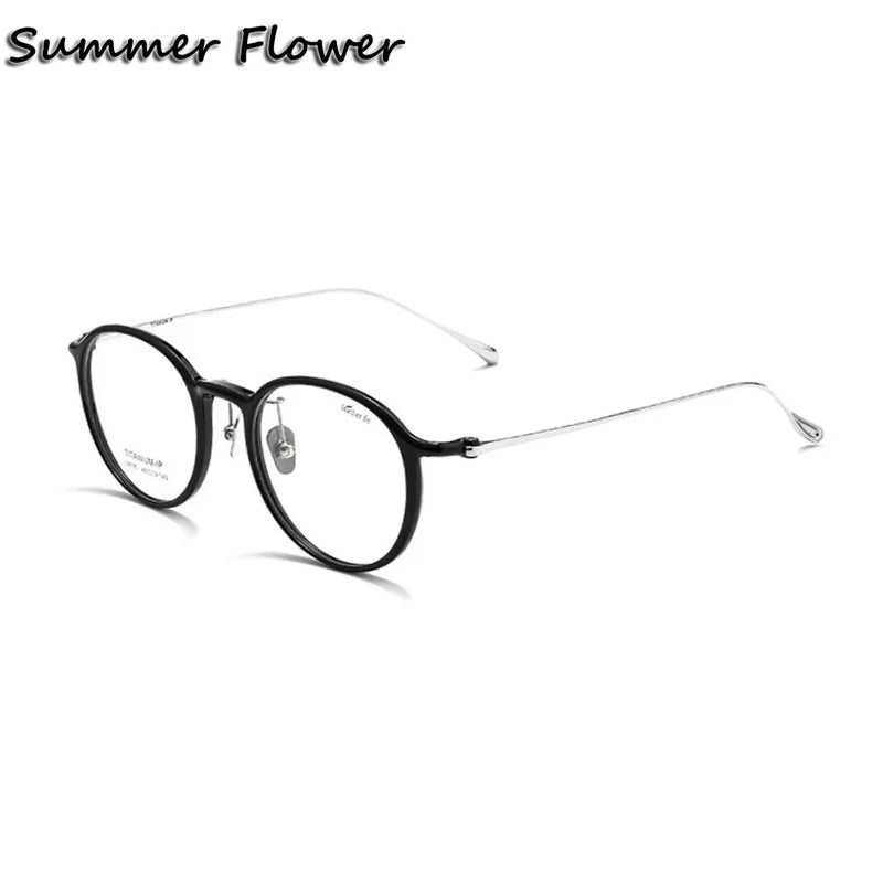 Summer Flower Women's Full Rim Round Tr 90 Titanium Eyeglasses 89110 Full Rim Summer Flower Bright Black