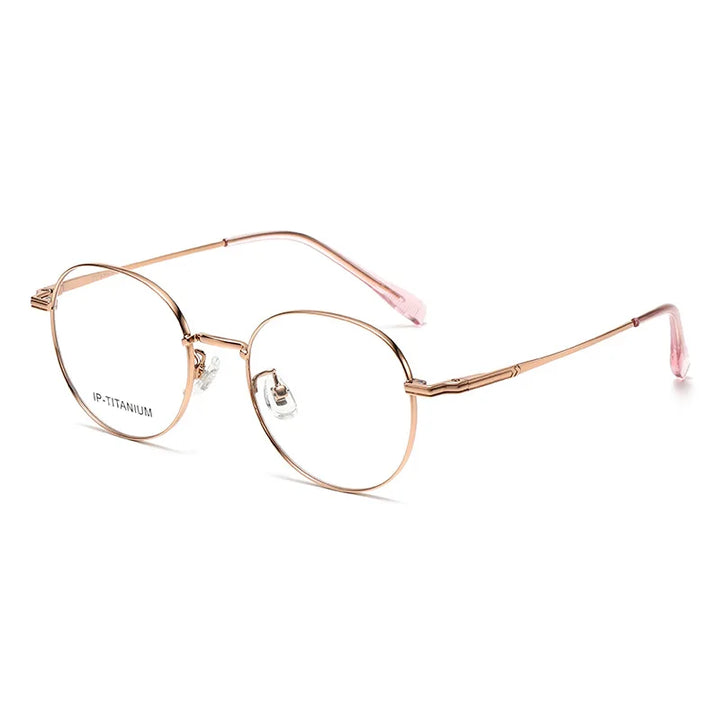 KatKani Unisex Full Rim Flat Top Round Titanium Eyeglasses 98587 Full Rim KatKani Eyeglasses Rose Gold  