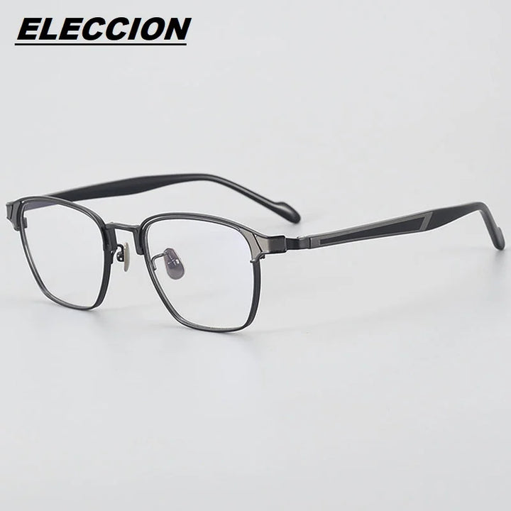 Eleccion Men's Full Rim Big Square Titanium Eyeglasses 17302 Full Rim Eleccion Gray CHINA