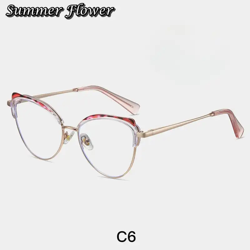 Summer Flower Women's Full Rim Oval Cat Eye Tr 90 Alloy Eyeglasses 87324