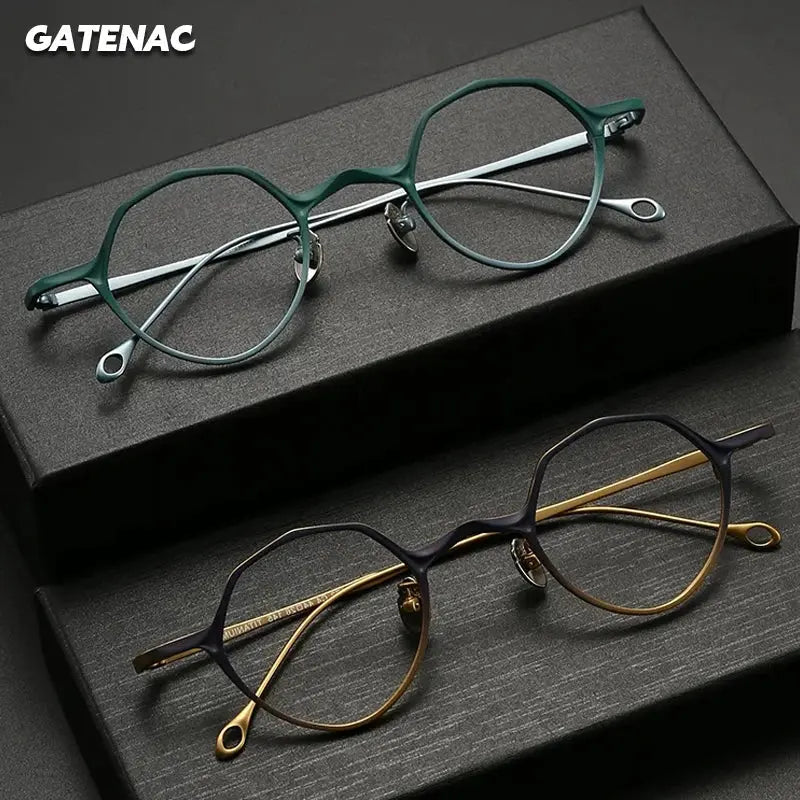 Gatenac Unisex Full Rim Irregular Round Titanium Eyeglasses 675973 FuzWeb