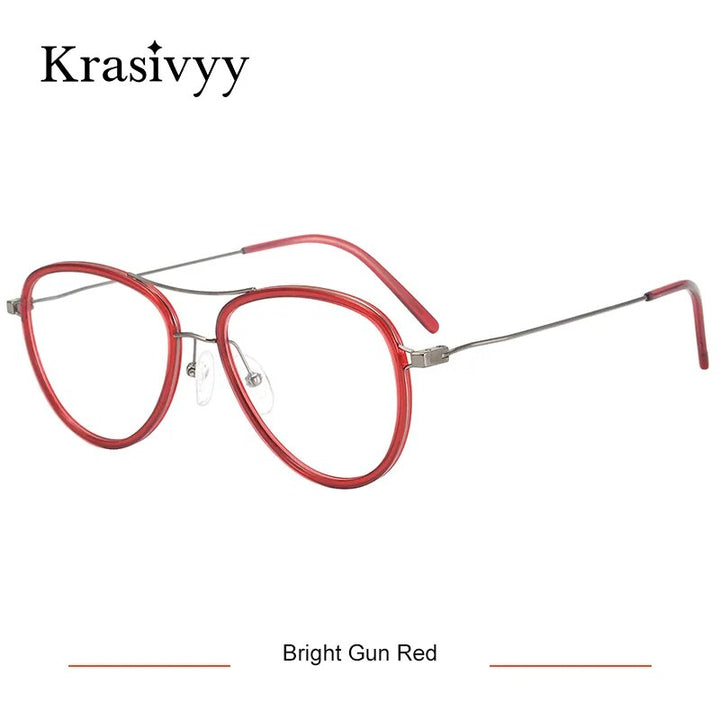 Krasivyy Men's Full Rim Square Double Bridge Titanium Acetate Eyeglasses Kr16043 Full Rim Krasivyy Bright Gun Red CN 