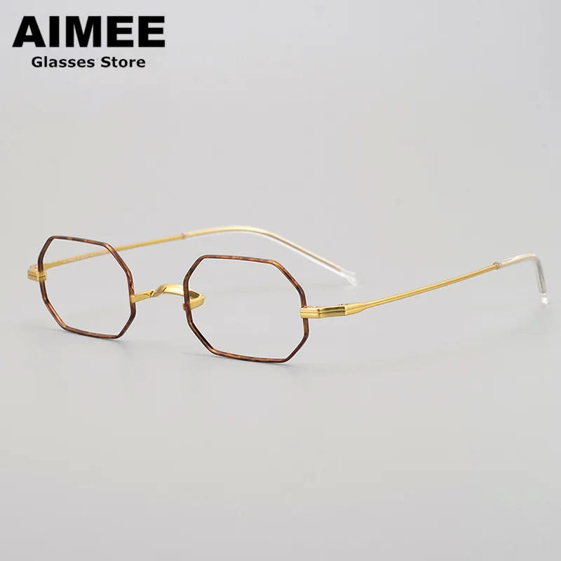 Aimee Unisex Full Rim Small Square Polygon Titanium Eyeglasses 88039 Full Rim Aimee Tortoise-Golden  