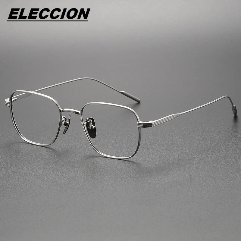 Eleccion Women's Full Rim Flat Top Polygon Titanium Eyeglasses 80809 Full Rim Eleccion Silver CHINA